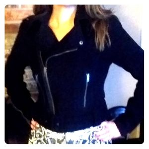 AE navy moto zip-up wool jacket